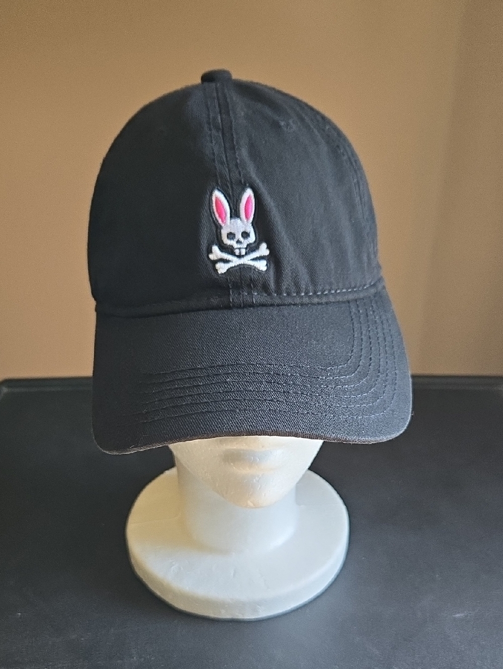 PSYCHO BUNNY Black Baseball Cap with Embroidered Logo Men's Small